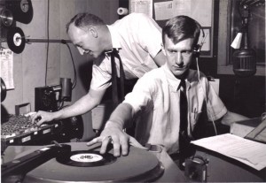 Tommy Edwards, 17, with first program director, Bob Barber, at WTOP in Topeka, Kansas (1961)